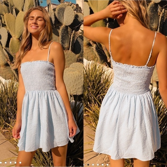 LULUS ❤️Treat Me Right Gingham Smocked Mini Dress. Yellow/White Only. Med & Sm - Picture 1 of 7